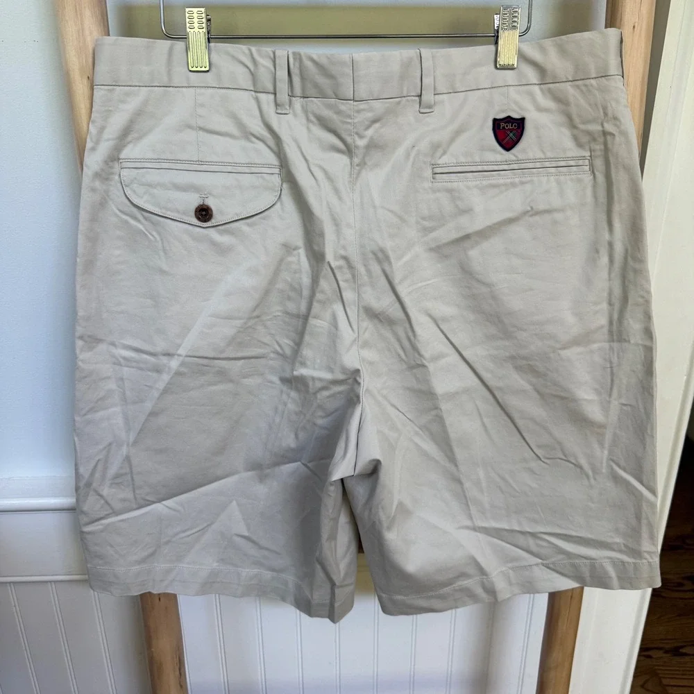 Polo Golf Ralph Lauren Mens 35 Khaki Fairway Fit Pleated Cotton Stretch Shorts